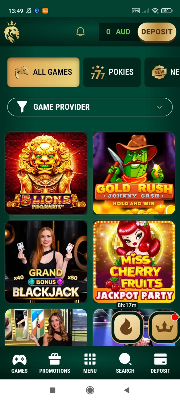 You will find a variety of games in the Richard Casino app.