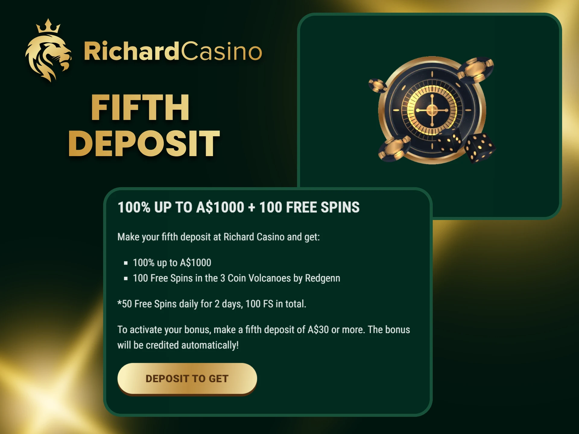 Make a deposit 5 times at Richard Casino and receive a bonus.