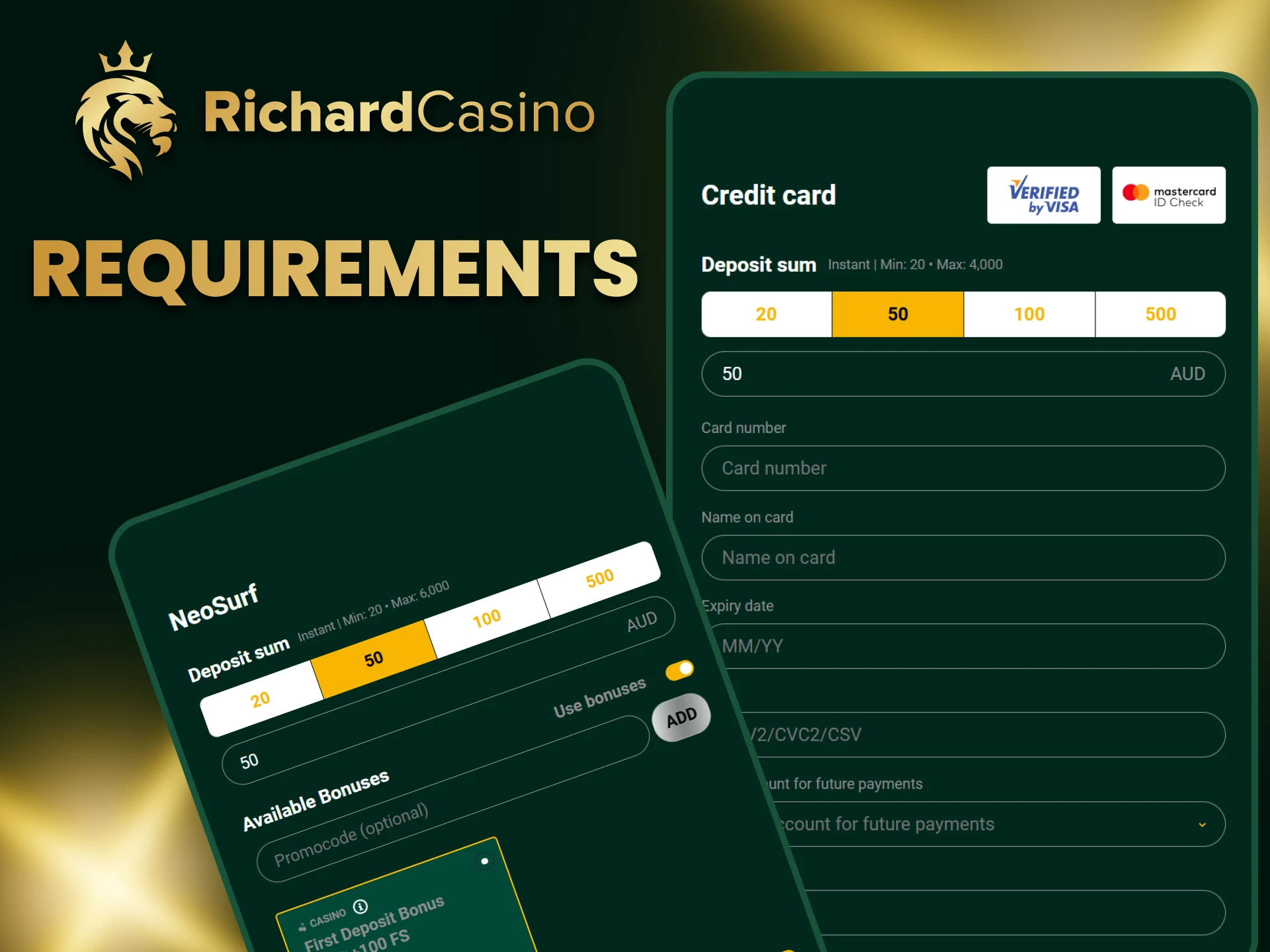 Check out the deposit requirements at Richard Casino.