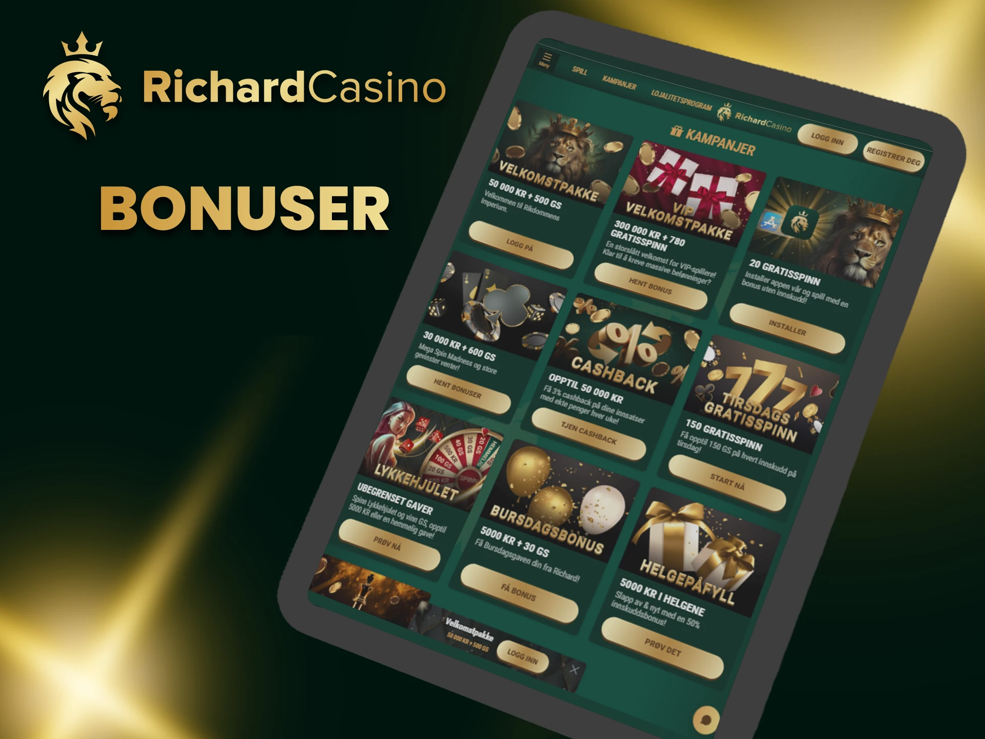Få bonuser fra Richard Casino.
