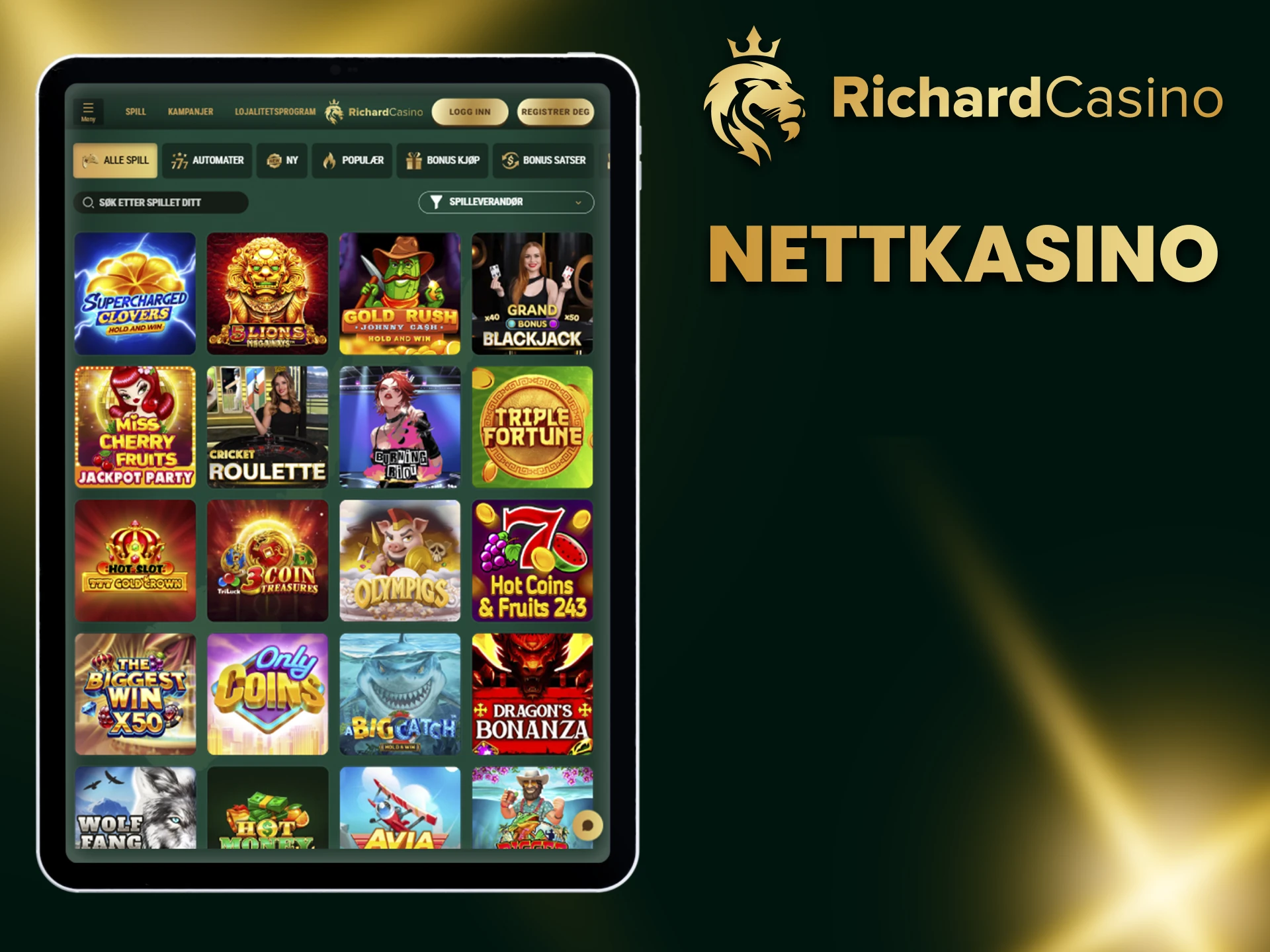 Hos Richard Casino finner du et bredt utvalg av casinospill.