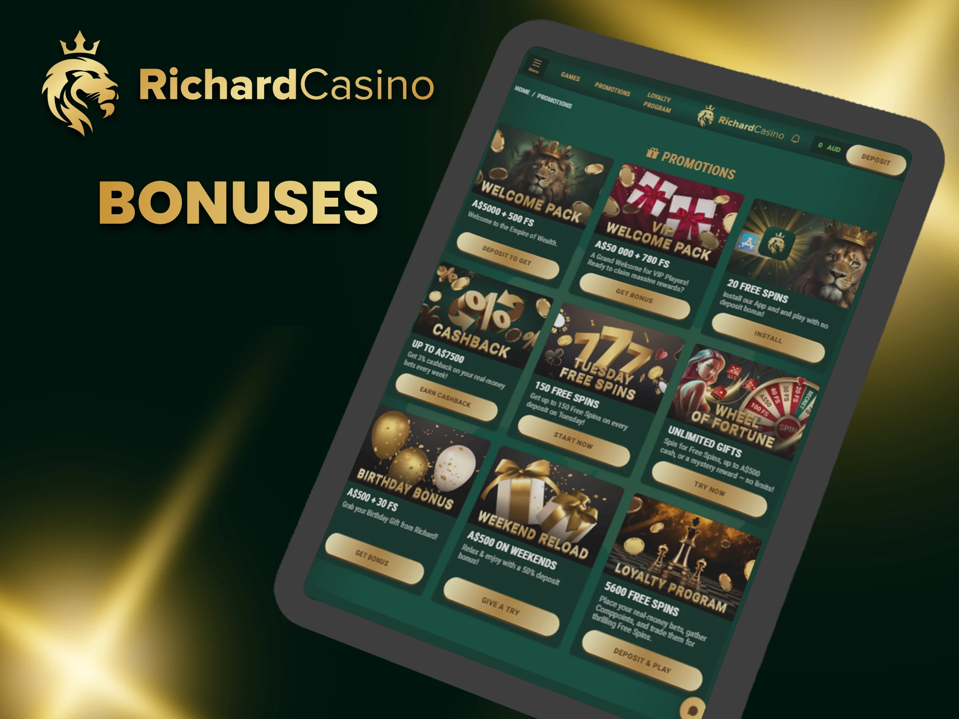 Get various bonuses from Richard Casino.