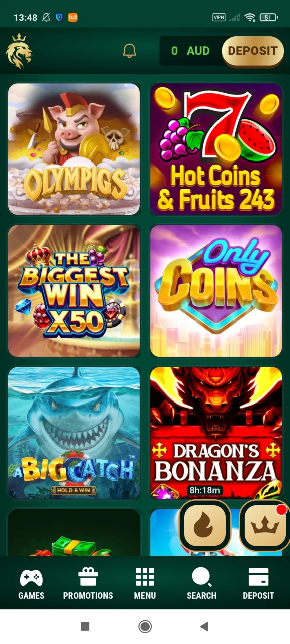 Go to the casino section at Richard Casino.