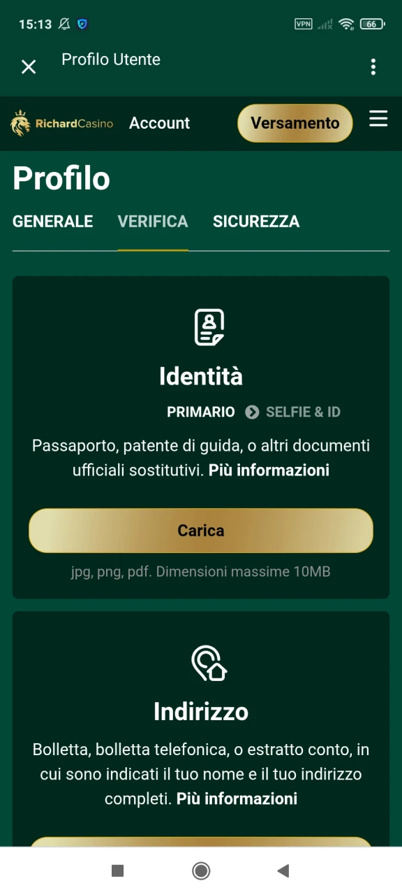 Non dimenticare di completare la verifica per giocare su Richard Casino.