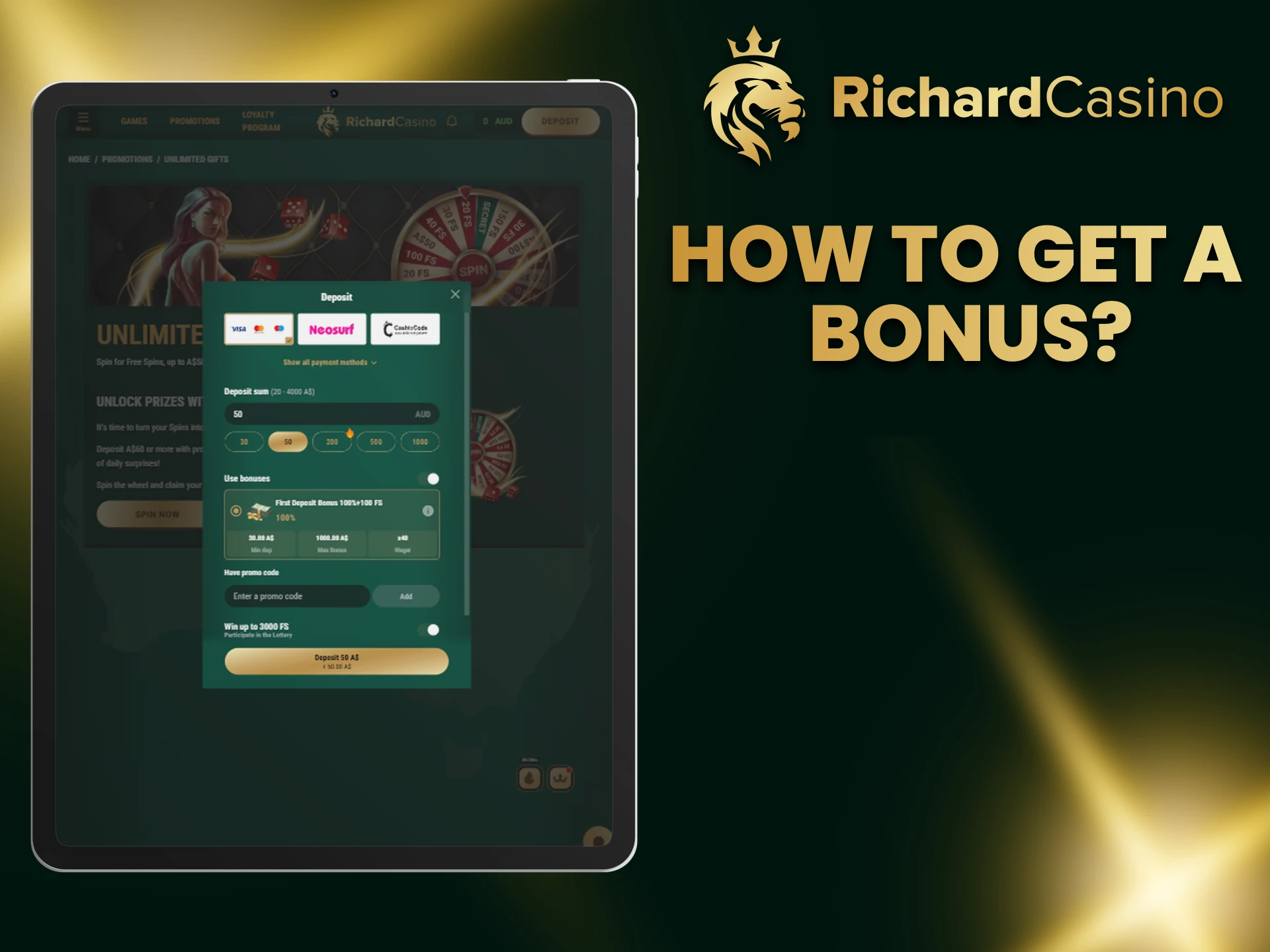 Find out how to get a promo code from Richard Casino.