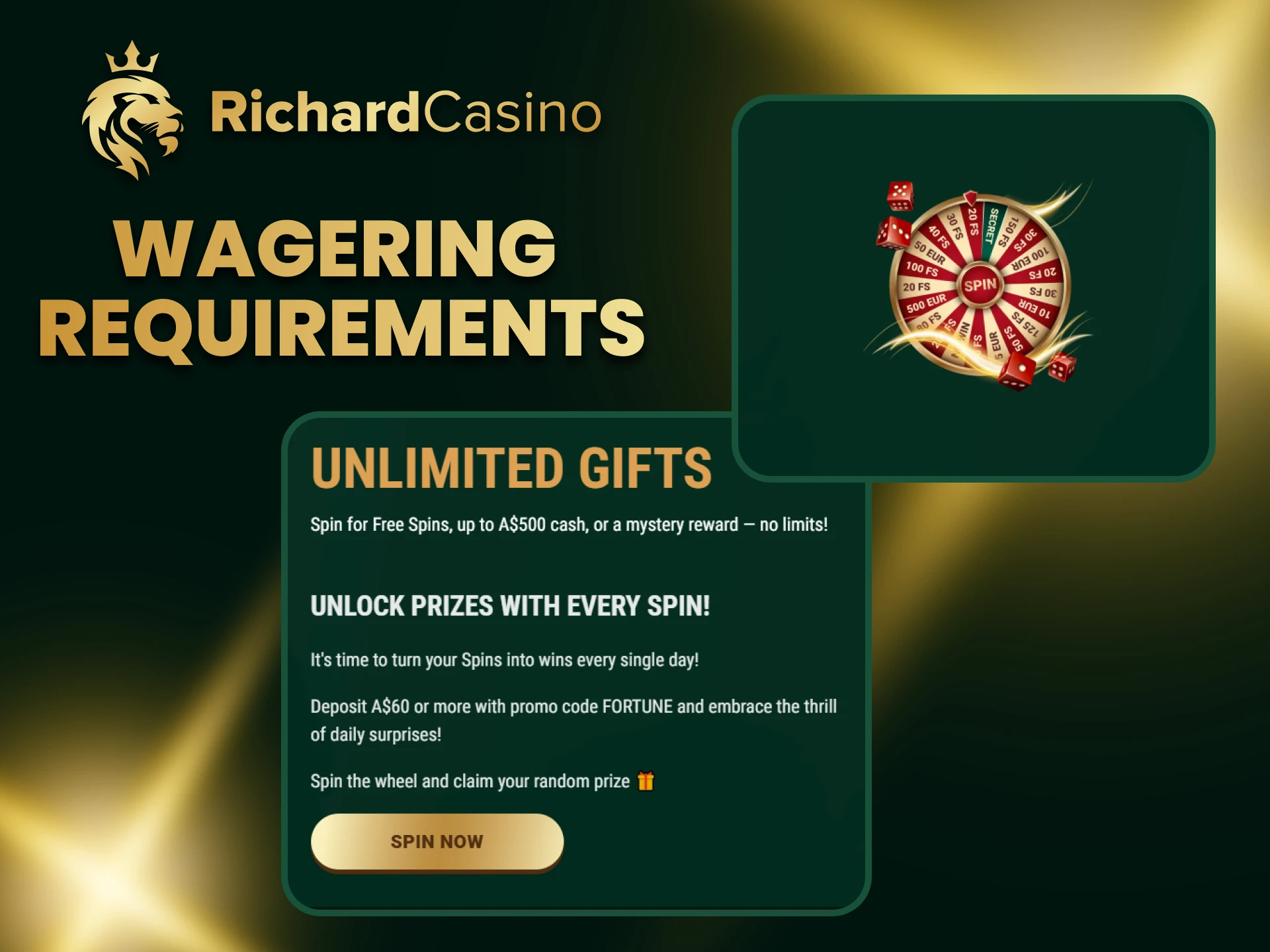 Check out the requirements for the Richard Casino promo code.