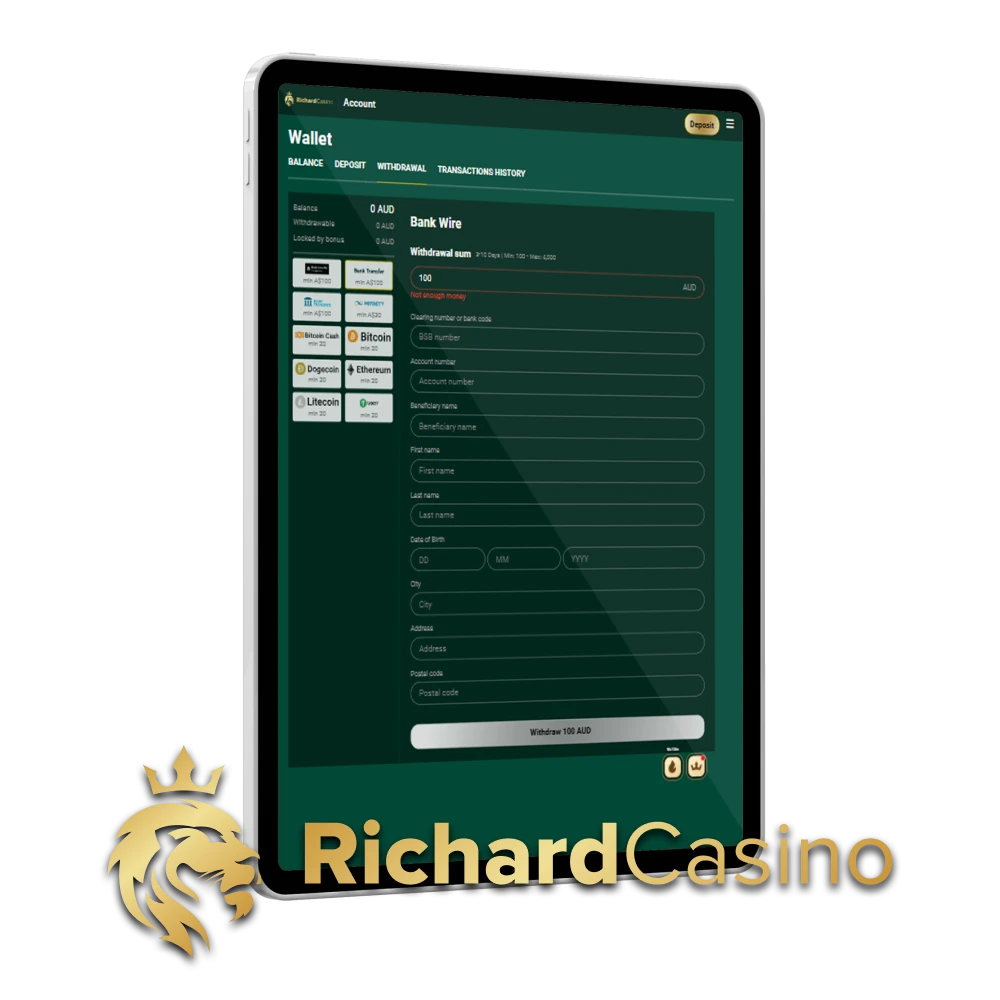 We will tell you about the withdrawal of funds on the Richard Casino website.