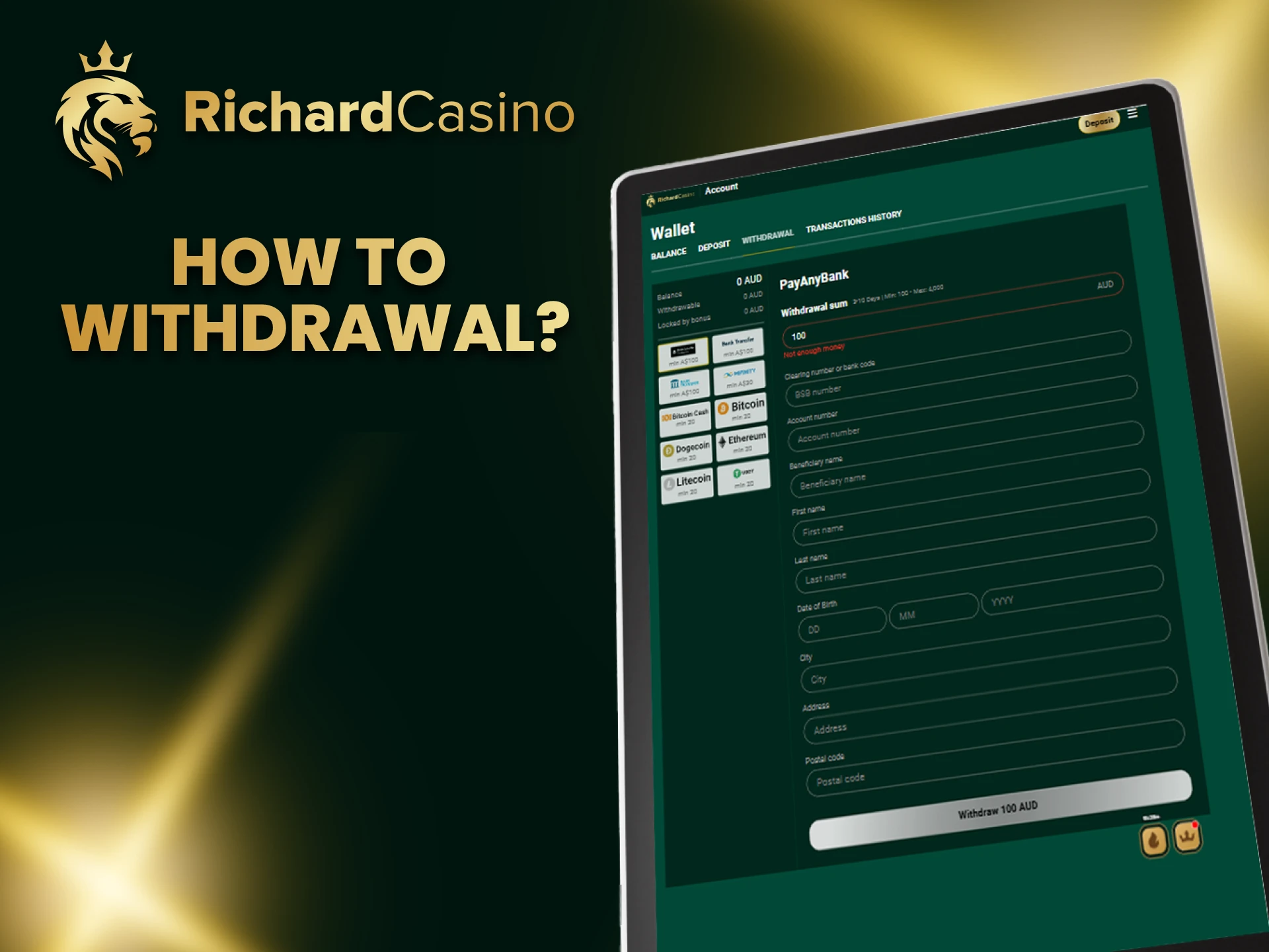 Withdraw funds in a convenient way to Richard Casino.