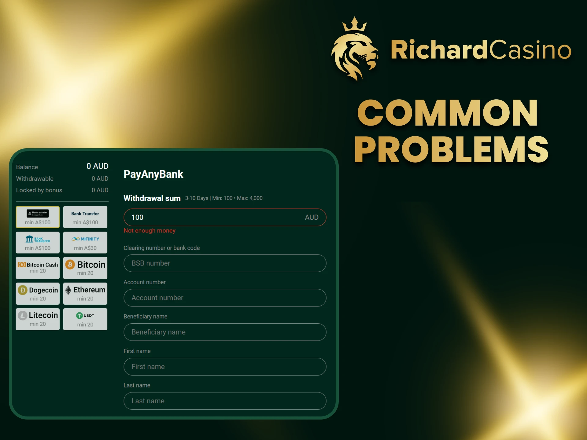 We will tell you about possible problems when withdrawing funds to Richard Casino.
