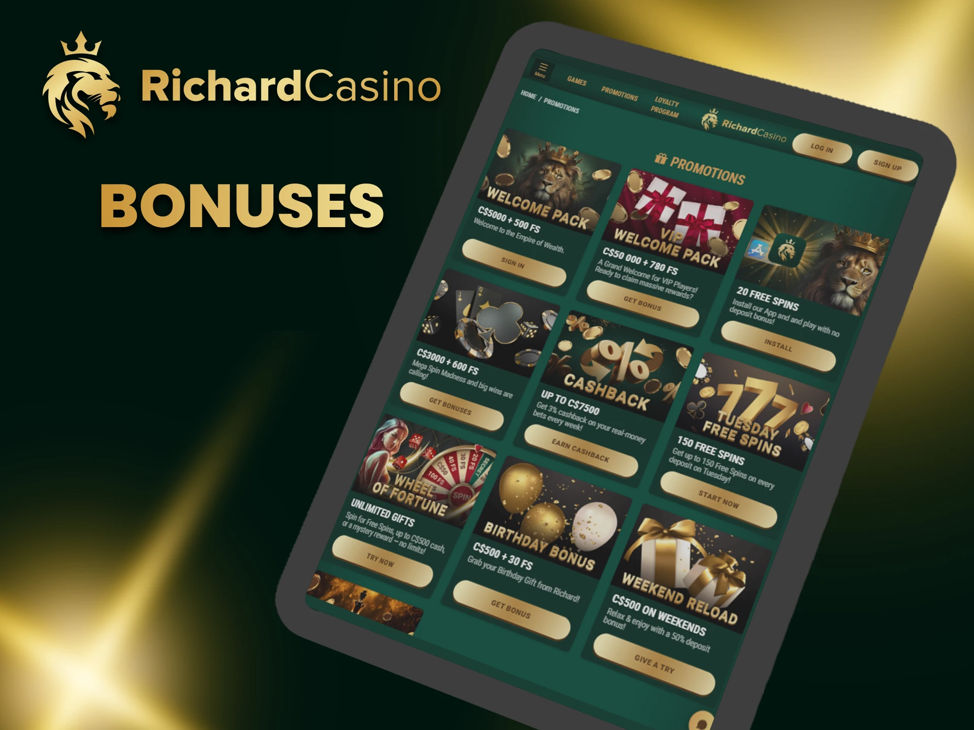 Get various bonuses from Richard Casino.