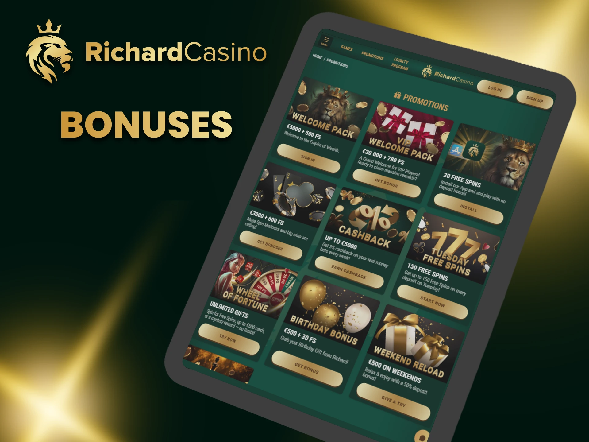 Get various bonuses from Richard Casino.