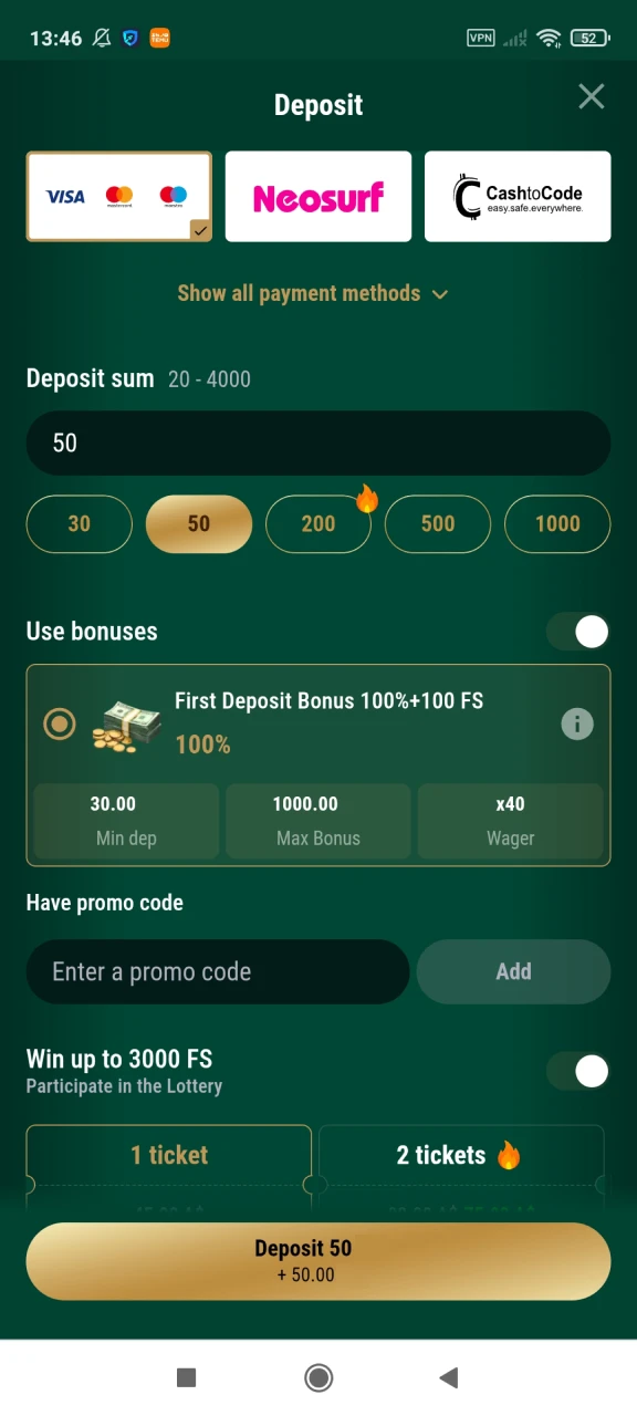 Top up your deposit at Richard Casino.