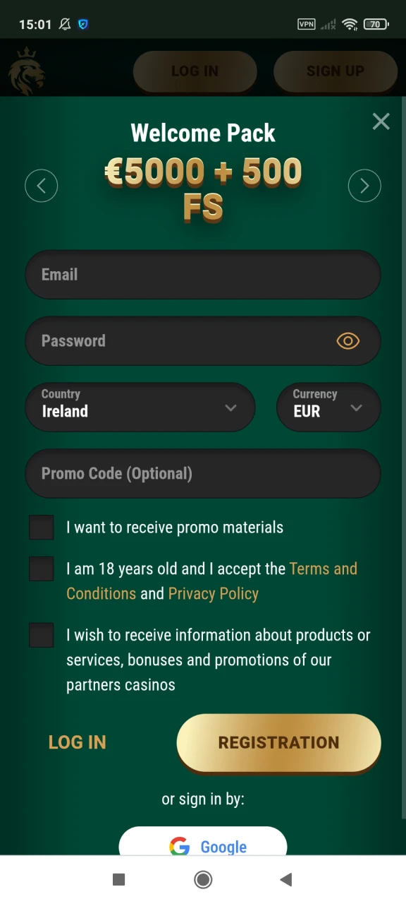 Register at Richard Casino.