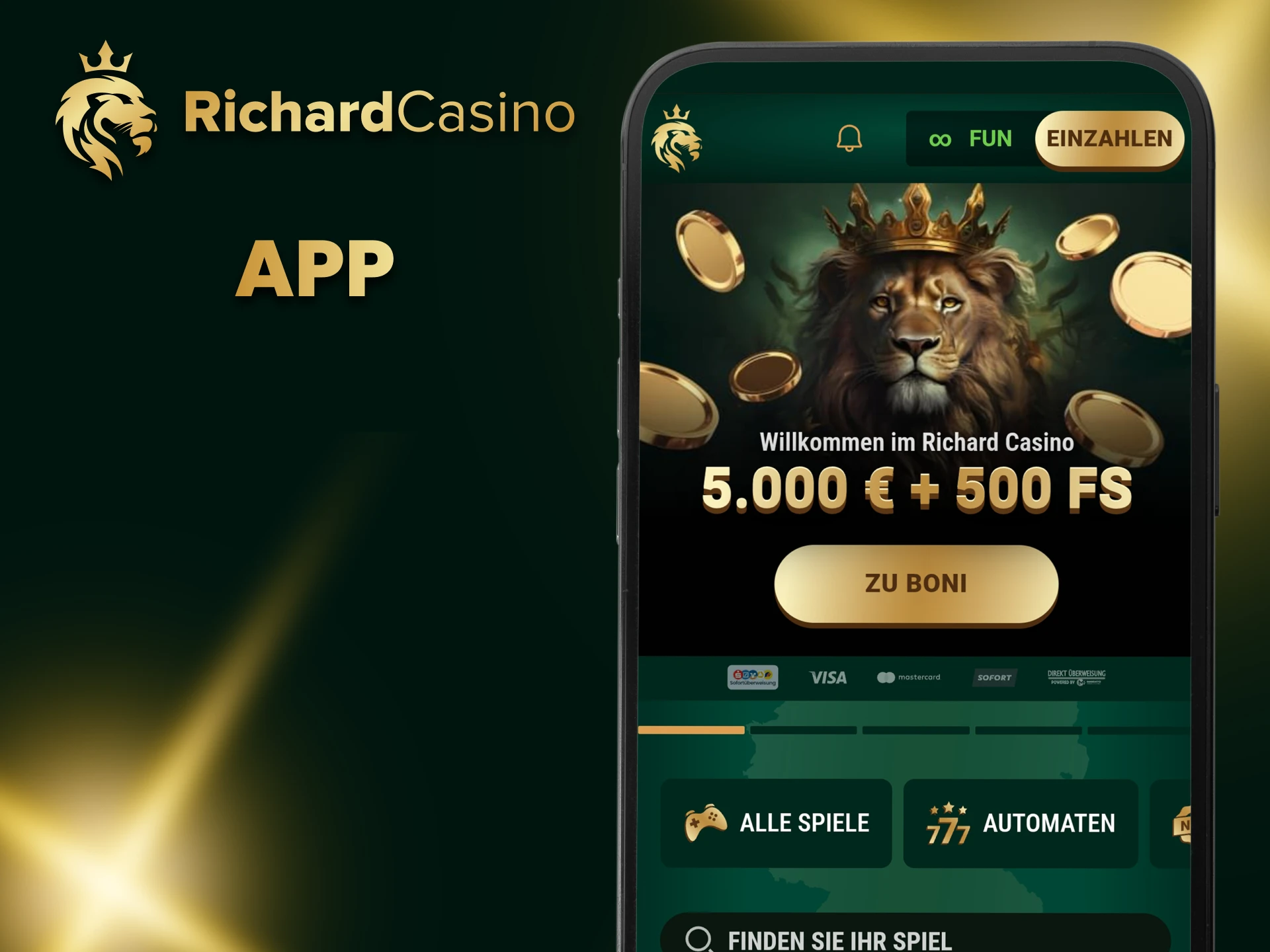 Laden Sie die Richard Casino-App für Spiele herunter.