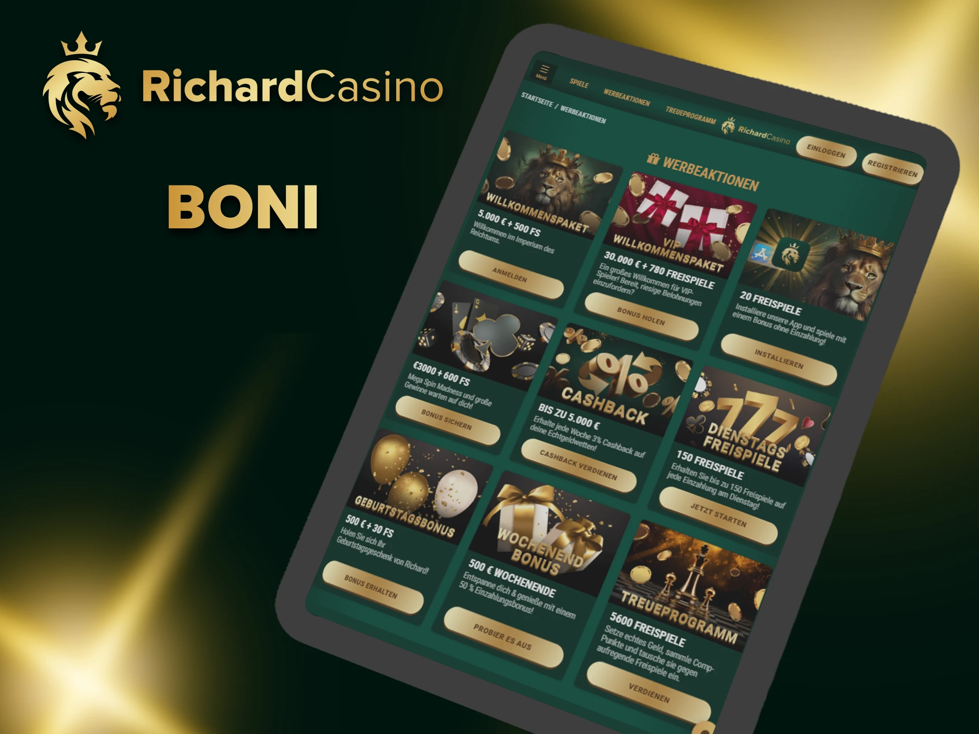 Holen Sie sich Boni vom Richard Casino.
