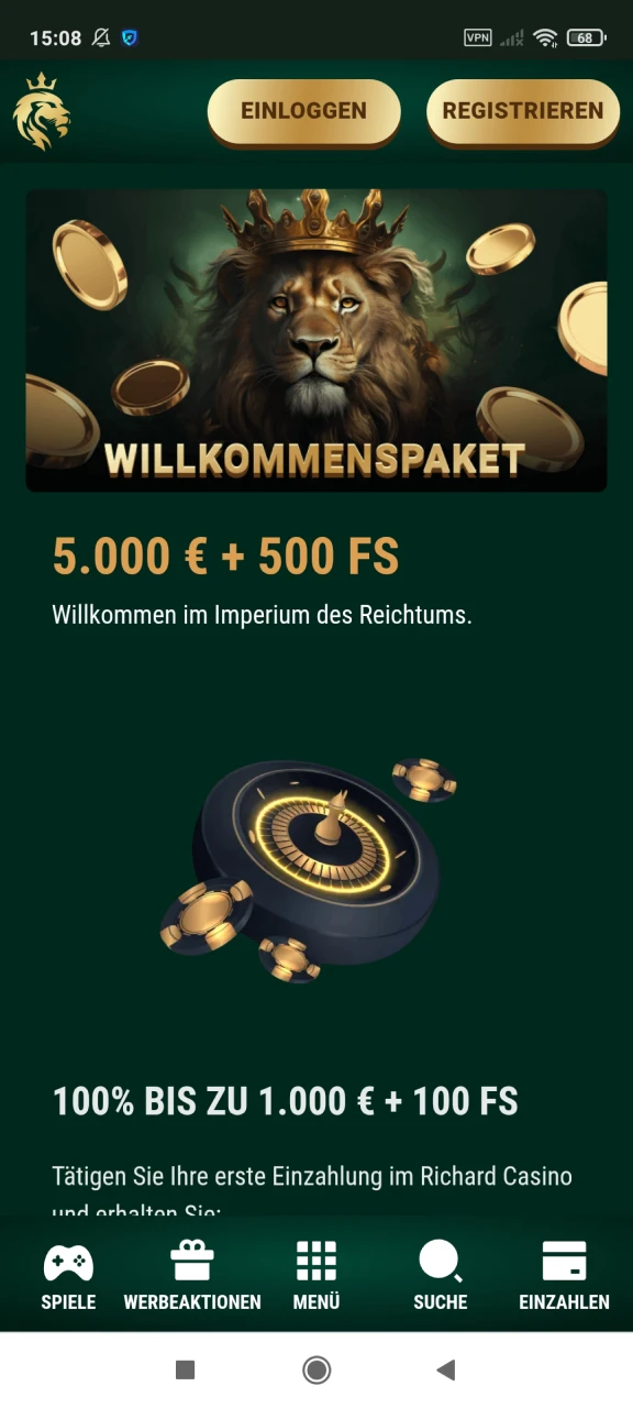 Wählen Sie einen Bonus von Richard Casino.