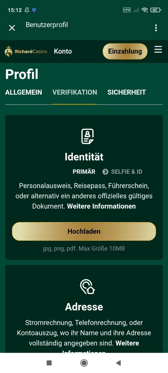 Vergessen Sie nicht, die Verifizierung abzuschließen, um im Richard Casino spielen zu können.